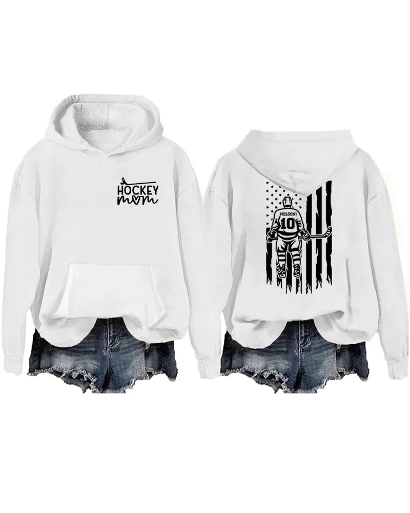 Customized Ice Hockey Mom Player US Flag Design Hoodie