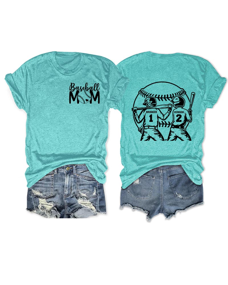 Personalized Baseball Mom 2 Boys T-Shirt