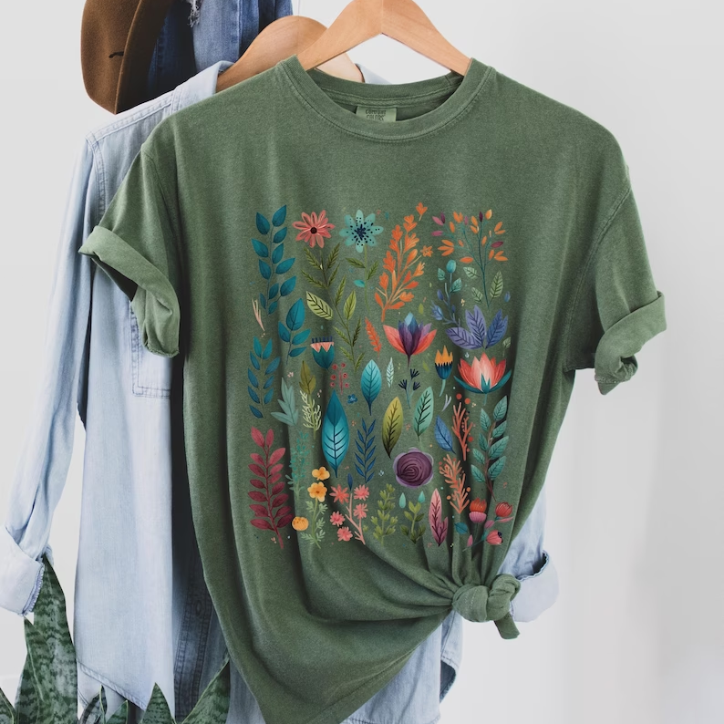 Boho Watercolor Folk Flowers T-Shirt