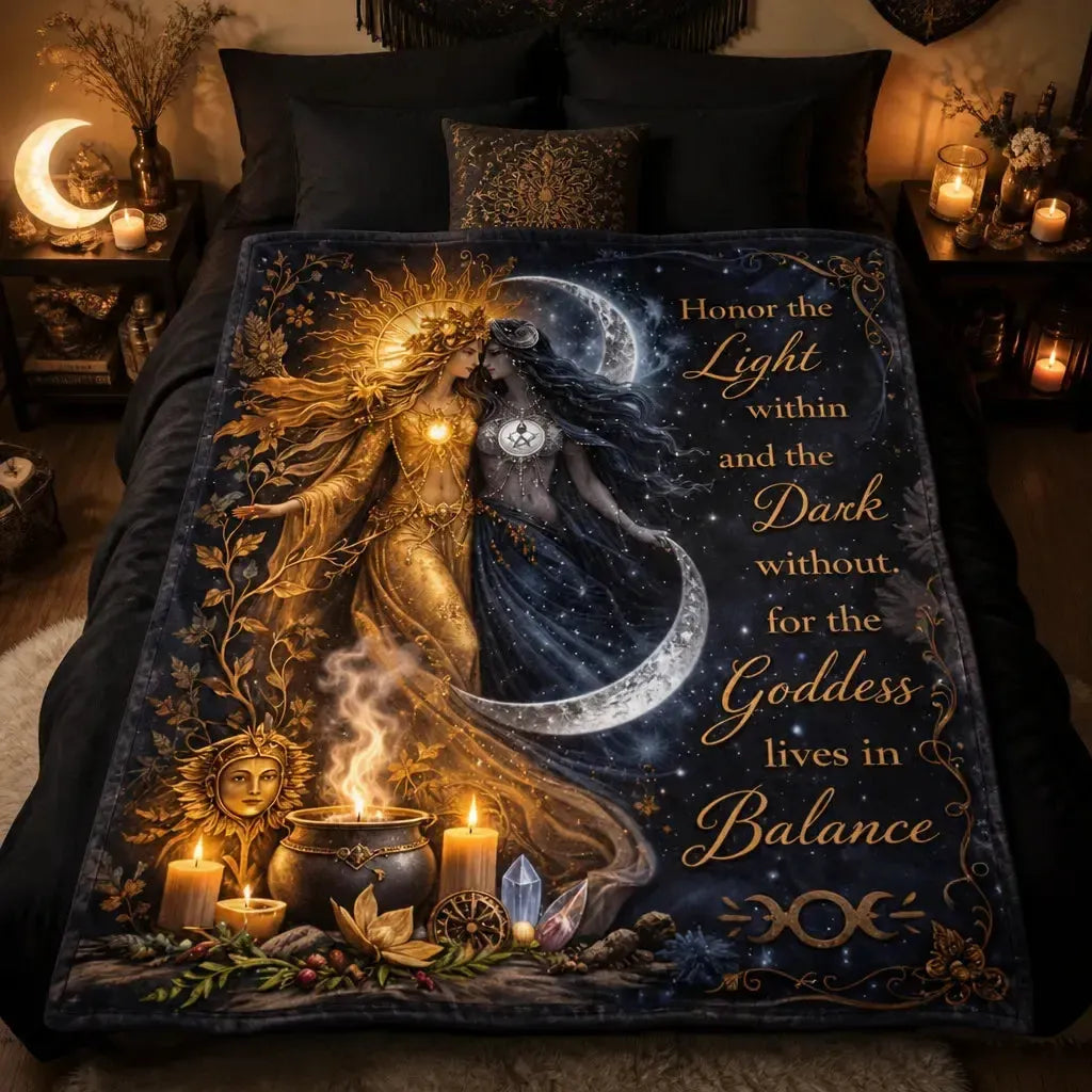 Celestial Sun and Moon Goddess Blanket for Wiccan and Pagan Yule Home Decor