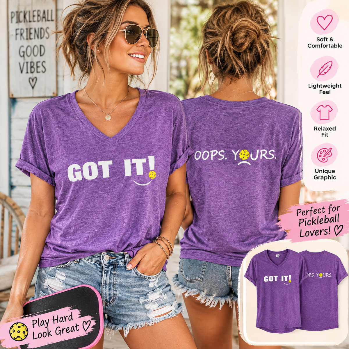 Women's pickleball enthusiast "GOT IT!" printed T-shirt