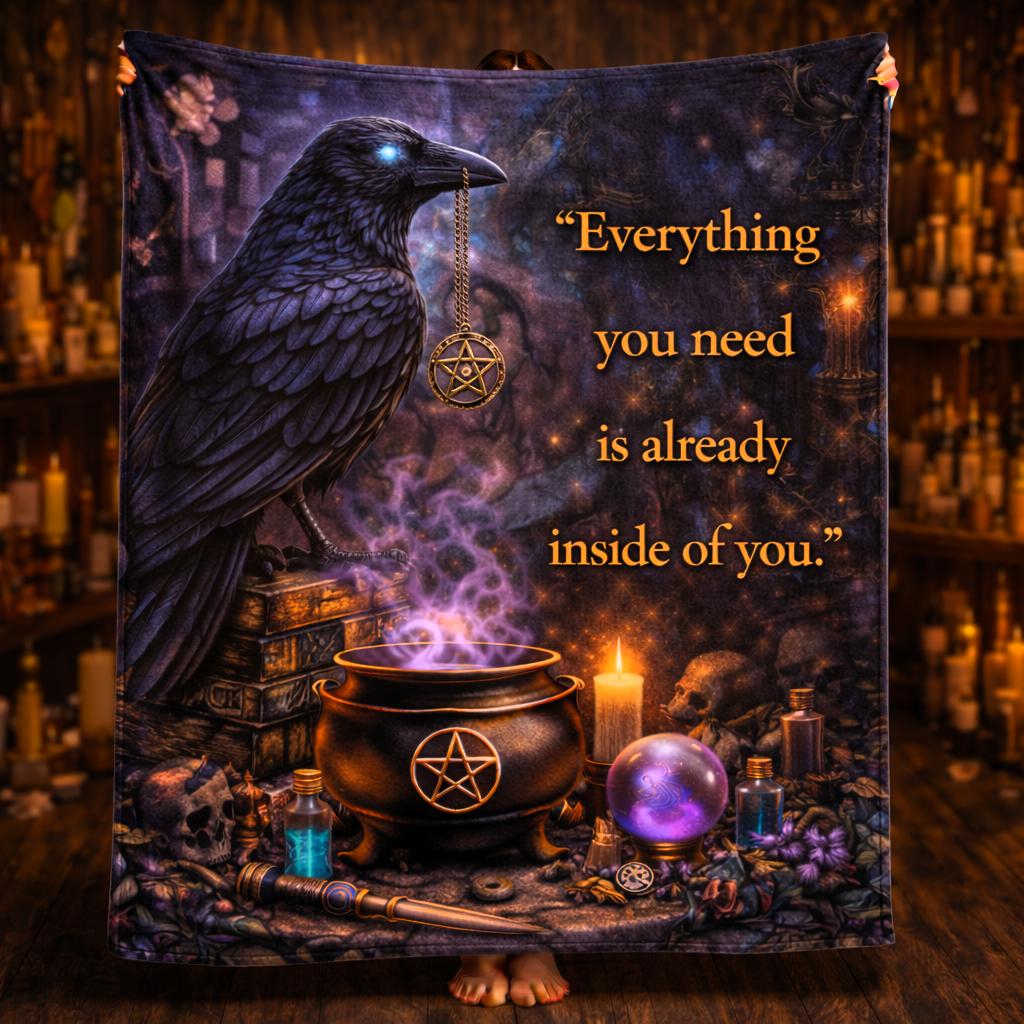 Dark Raven Gothic Crow Witchy Blanket for Wiccan Home Decor