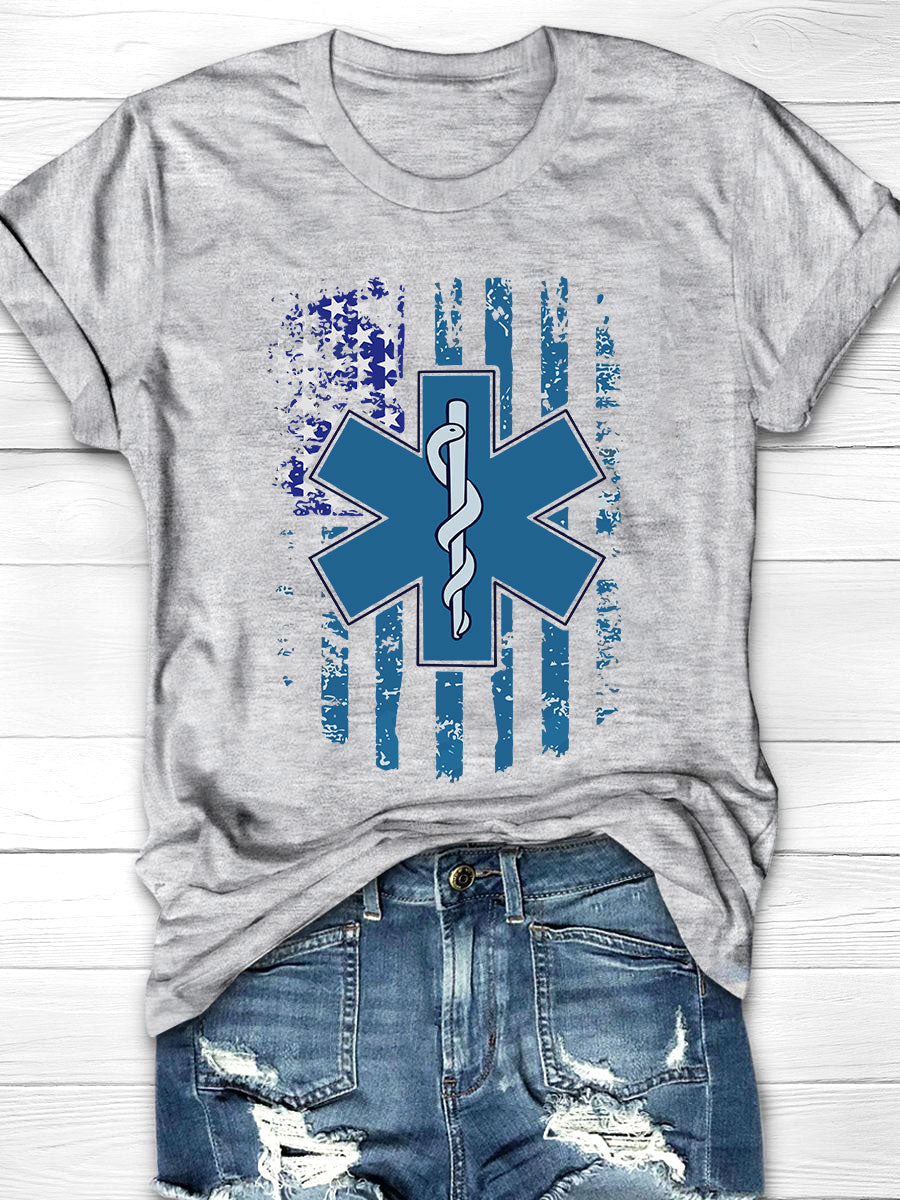 Flag Emergency Medical Services Print Short Sleeve T-shirt