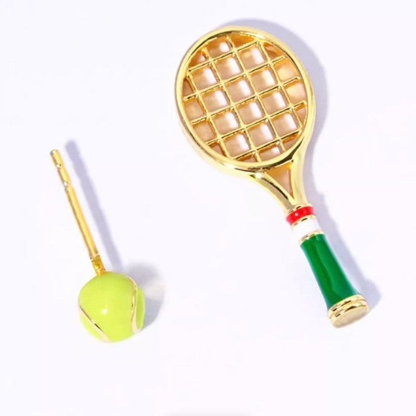 Match point pave tennis racket & ball stud earrings, set of 2