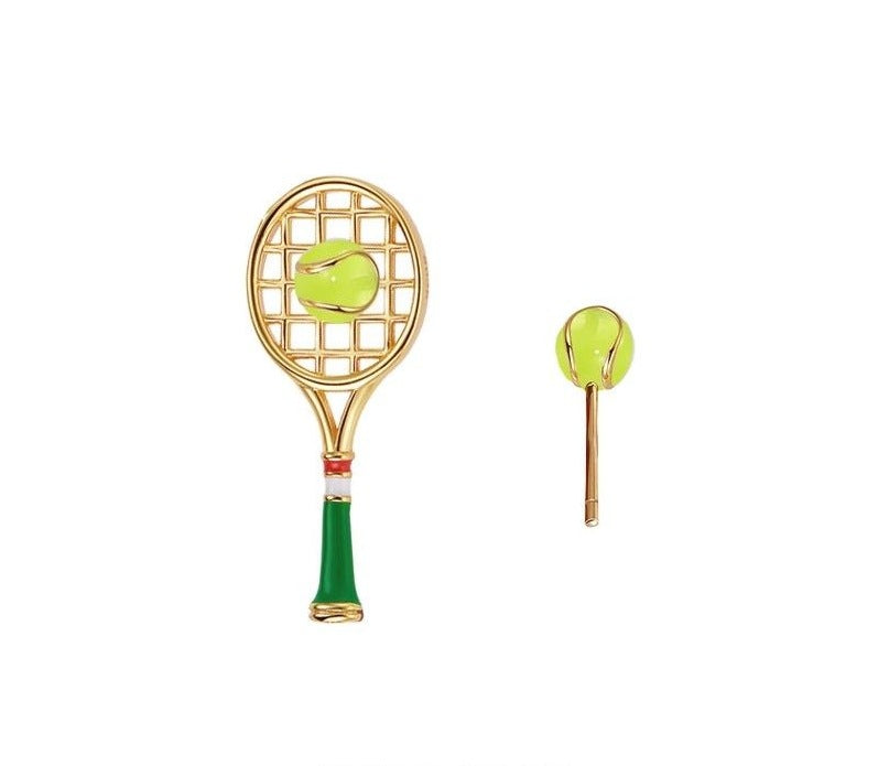 Match point pave tennis racket & ball stud earrings, set of 2