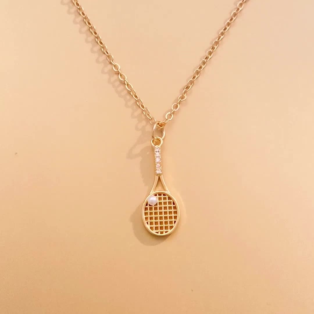 14K Solid Gold Racket Necklace, Tennis Racket Necklace