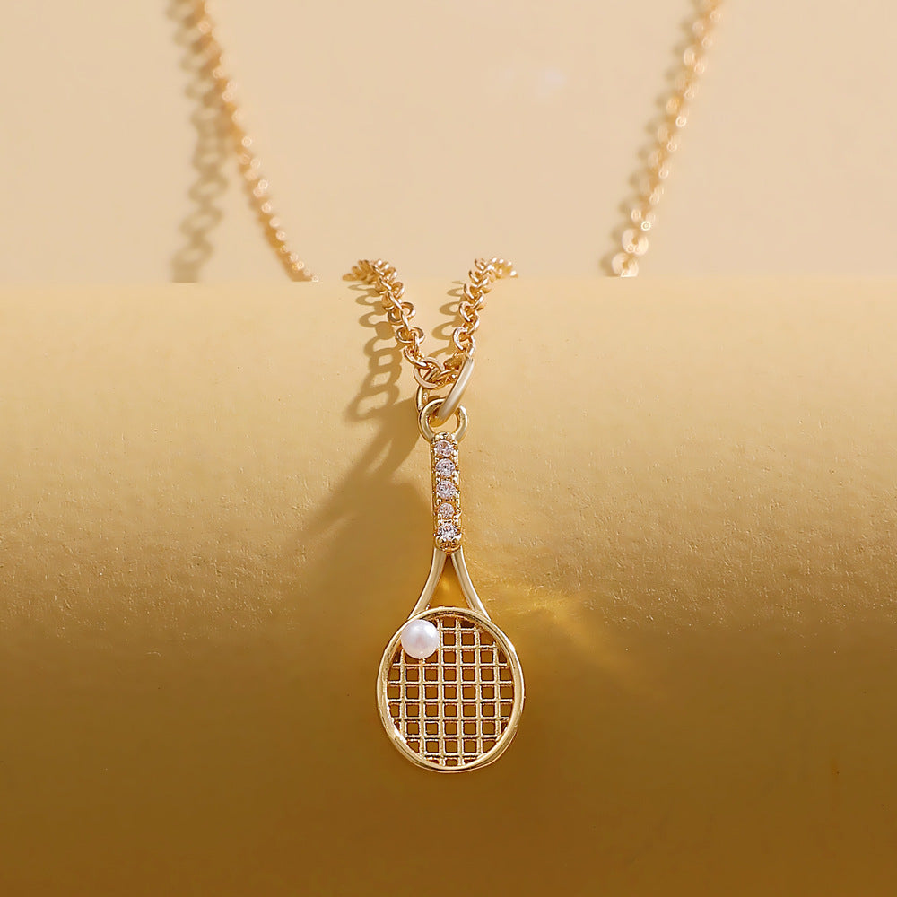 14K Solid Gold Racket Necklace, Tennis Racket Necklace