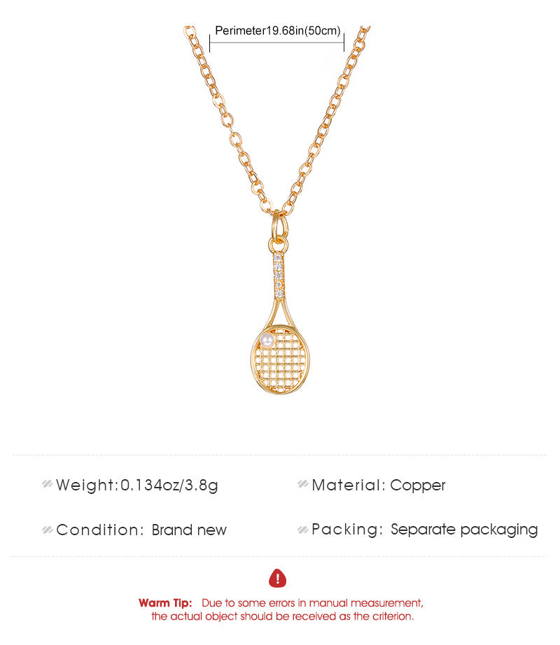 14K Solid Gold Racket Necklace, Tennis Racket Necklace