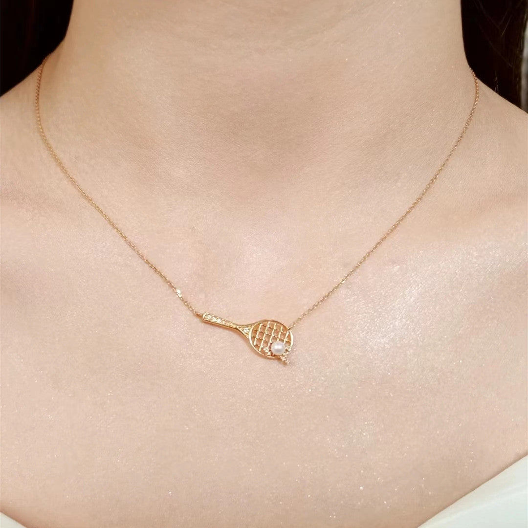 14K Gold Tennis Racket Necklace