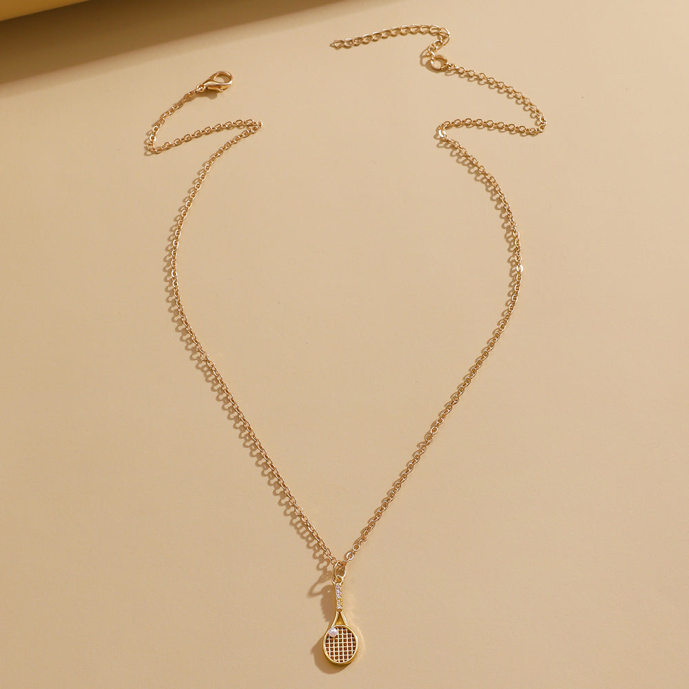 14K Solid Gold Racket Necklace, Tennis Racket Necklace