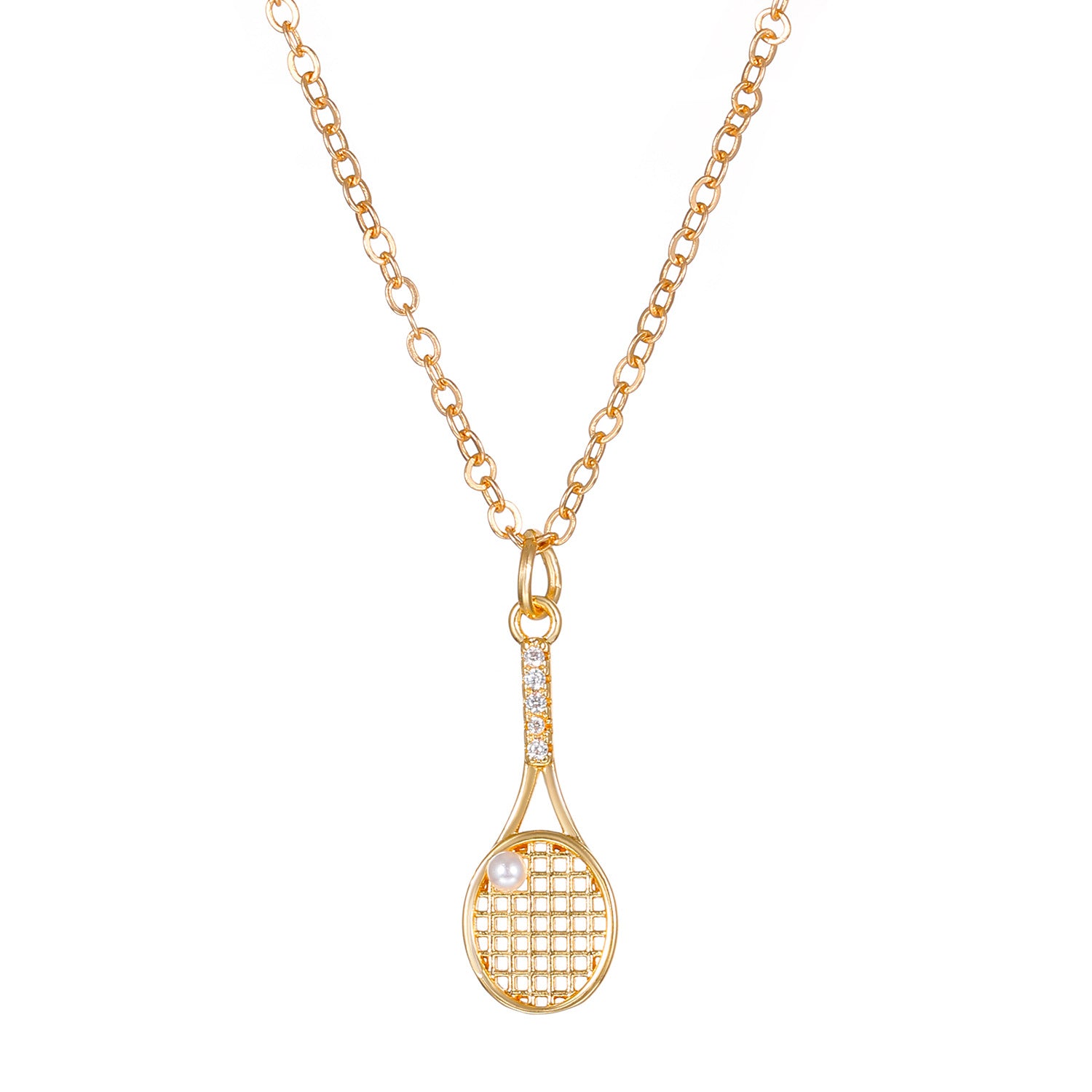 14K Solid Gold Racket Necklace, Tennis Racket Necklace