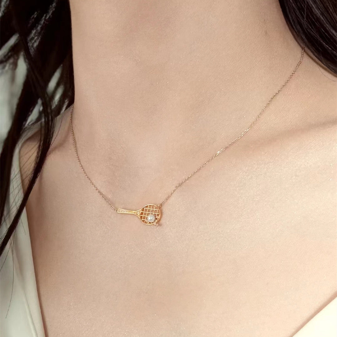 14K Gold Tennis Racket Necklace