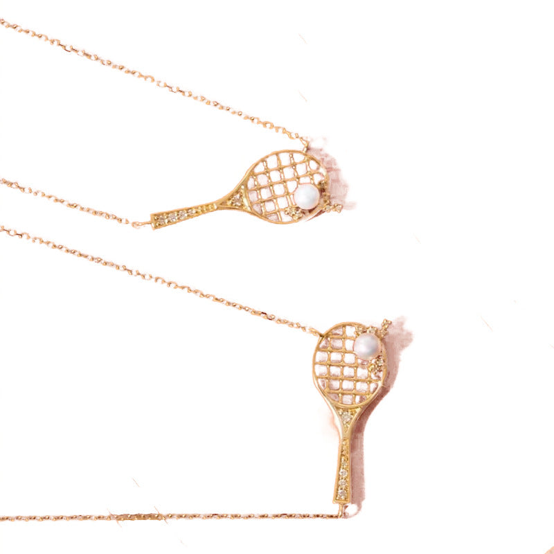 14K Gold Tennis Racket Necklace