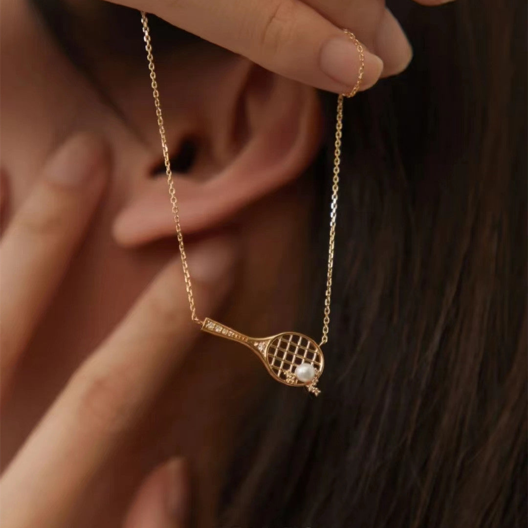 14K Gold Tennis Racket Necklace