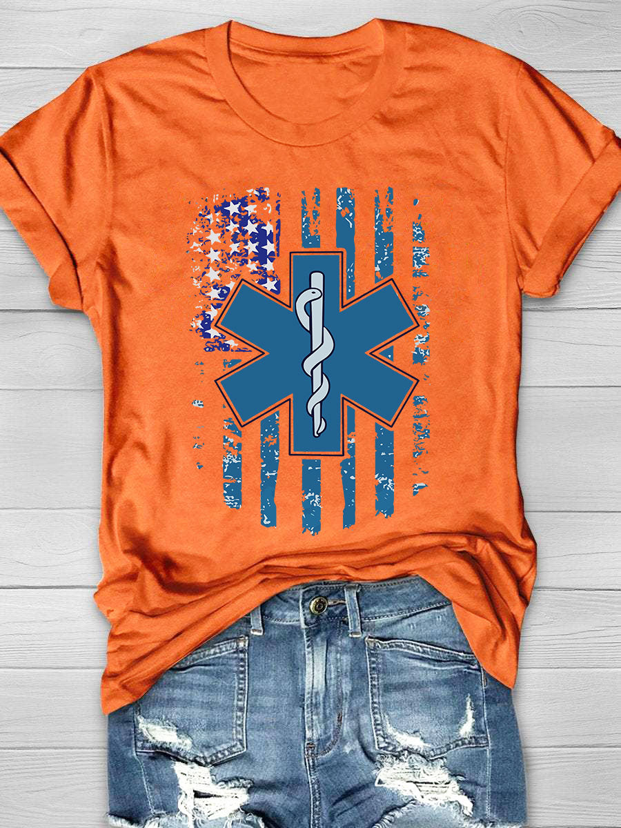 Flag Emergency Medical Services Print Short Sleeve T-shirt