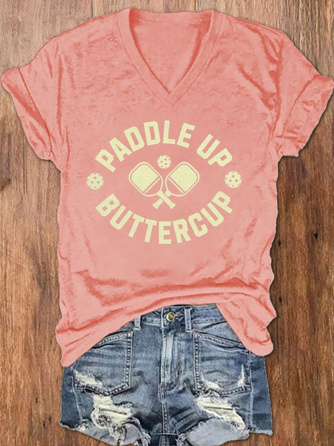 Women's Pickleball Lover Printed V-Neck T-Shirt