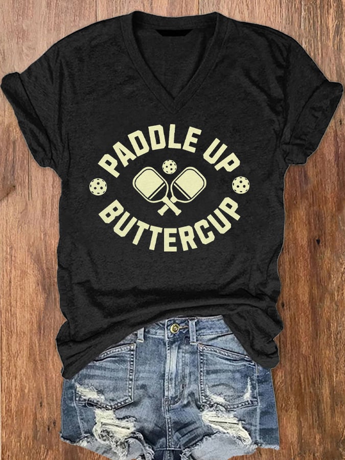 Women's Pickleball Lover Printed V-Neck T-Shirt