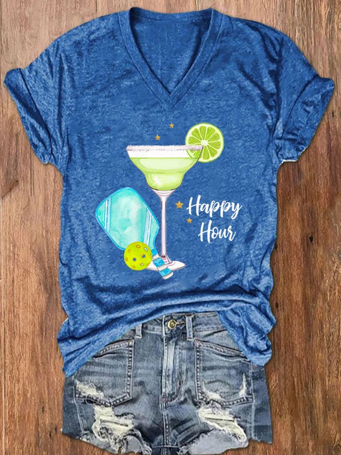 Women's Pickleball Lovers Printed V-Neck T-Shirt