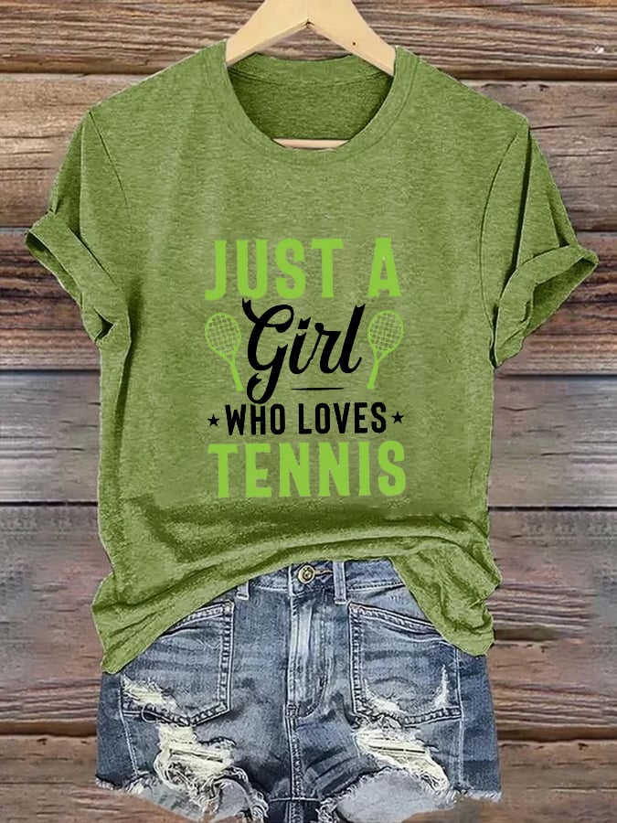 Women's Just a Girls Who Loves Tennis Tennis Lover Printed T-Shirt