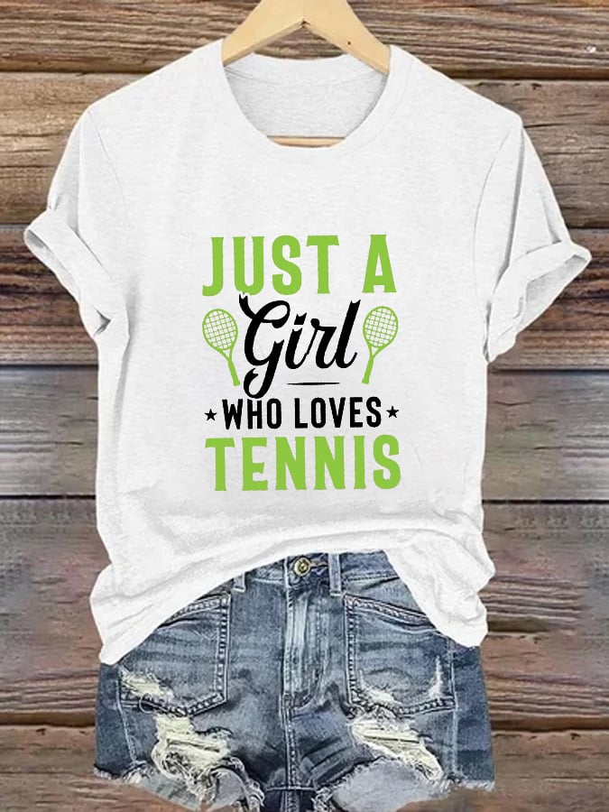 Women's Just a Girls Who Loves Tennis Tennis Lover Printed T-Shirt
