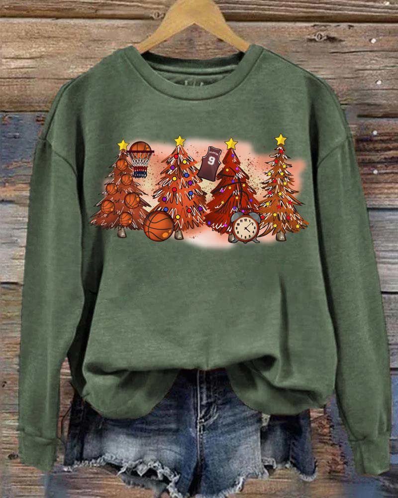 Basketball Christmas Trees Printed Sweatshirt