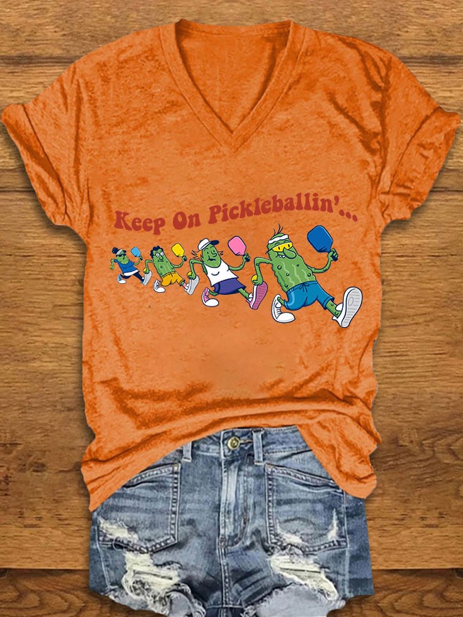 Women's pickleball enthusiasts "keep on pickleballin..." T-shirt
