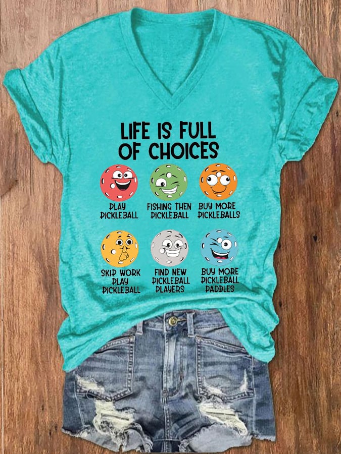 Women's Pickleball Lover Printed V-Neck T-Shirt