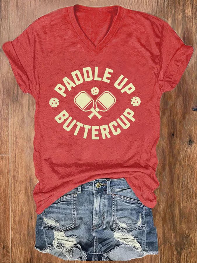 Women's Pickleball Lover Printed V-Neck T-Shirt