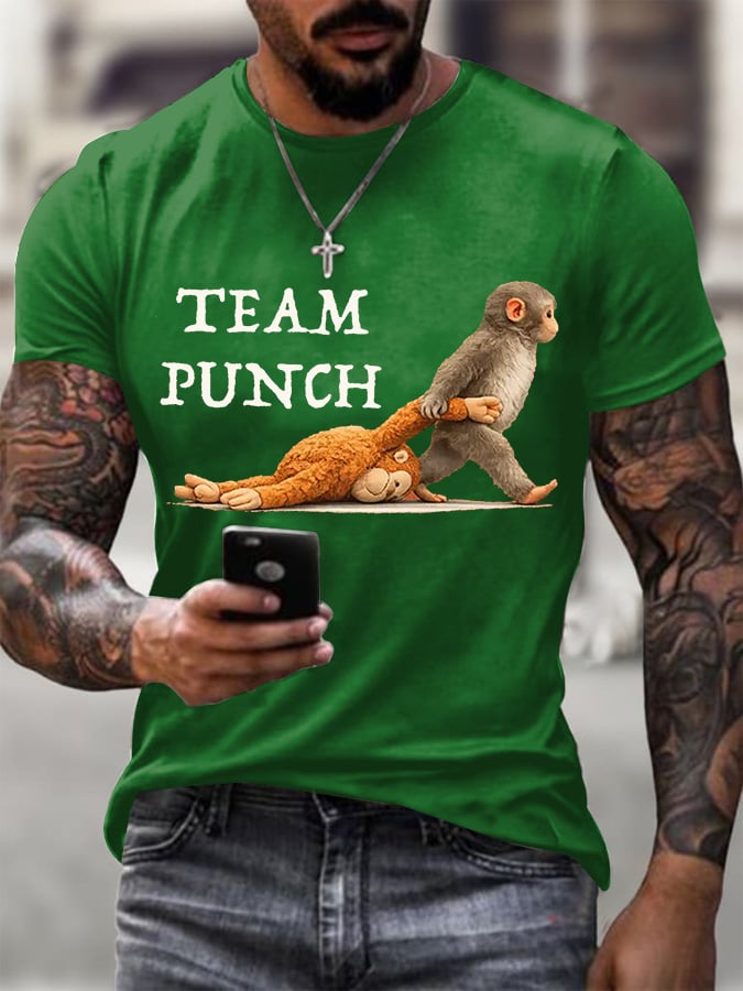 Men's Retro Monkey Baby Punch Print T-shirt