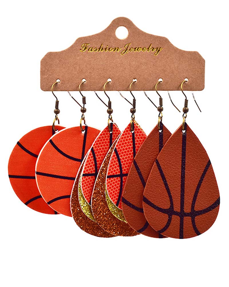 3 Pairs Basketball Faux Leather Earrings