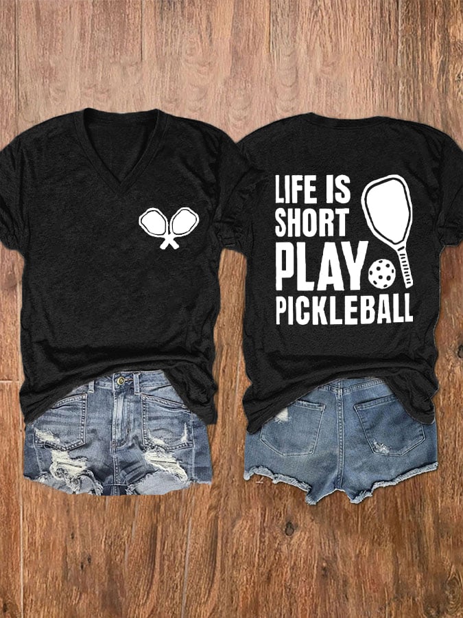 Women's Pickleball Lover Printed V-Neck T-Shirt