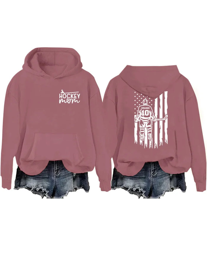 Customized Ice Hockey Mom Player US Flag Design Hoodie