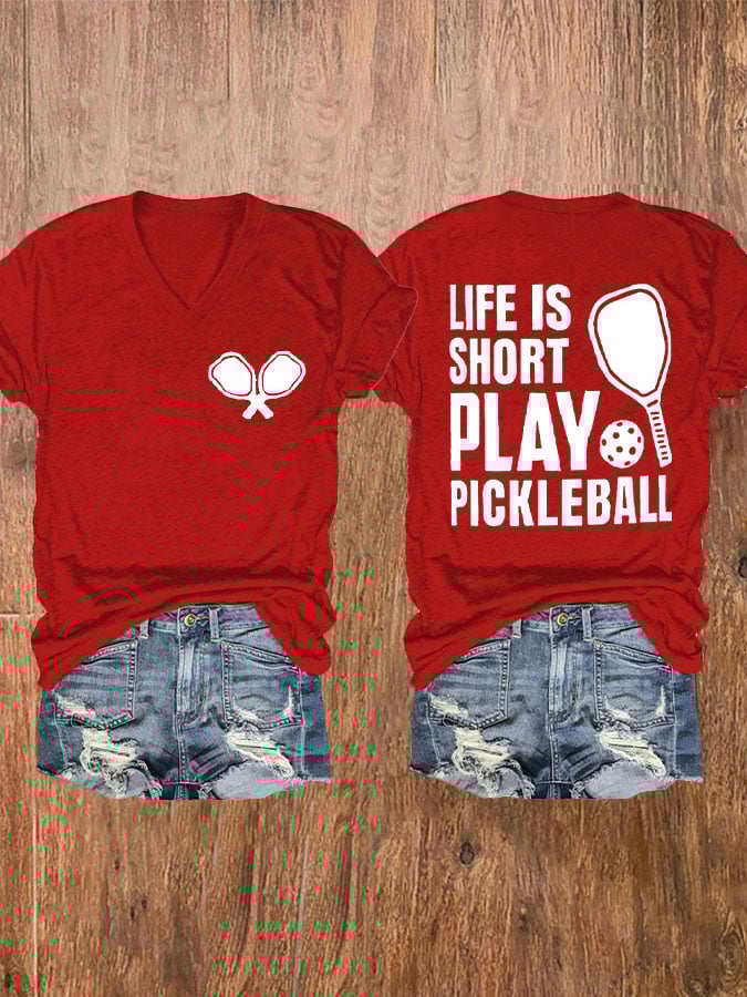 Women's Pickleball Lover Printed V-Neck T-Shirt