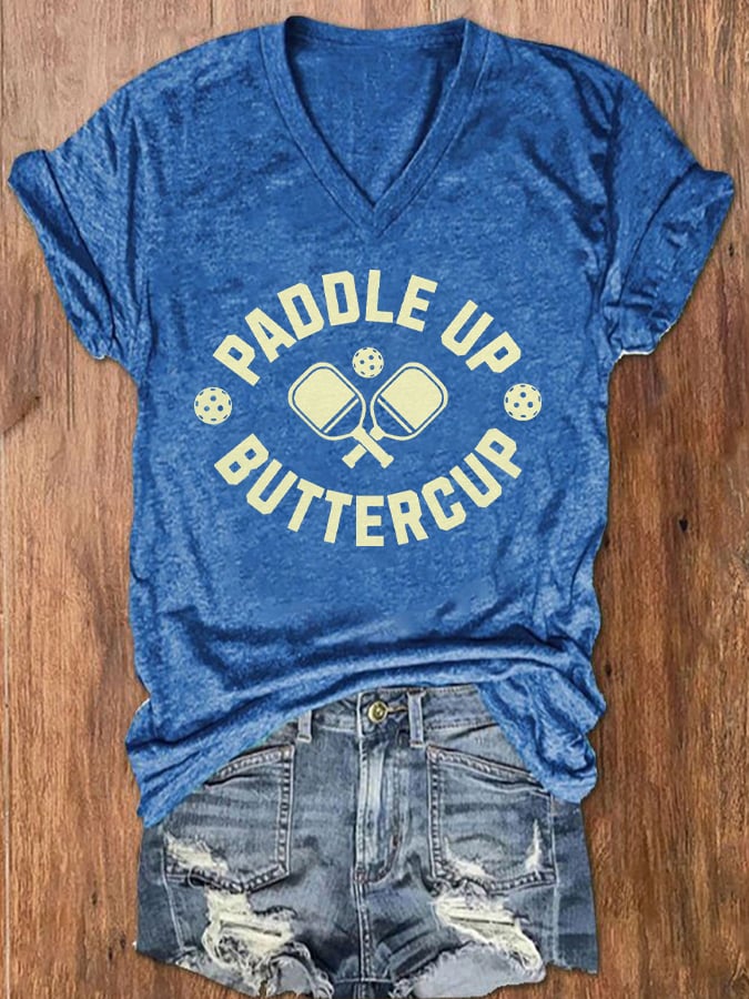 Women's Pickleball Lover Printed V-Neck T-Shirt