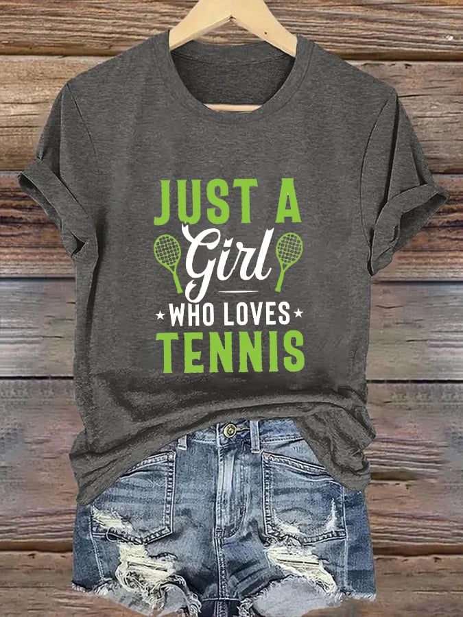 Women's Just a Girls Who Loves Tennis Tennis Lover Printed T-Shirt
