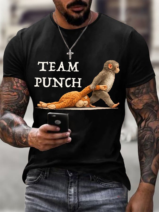 Men's Retro Monkey Baby Punch Print T-shirt