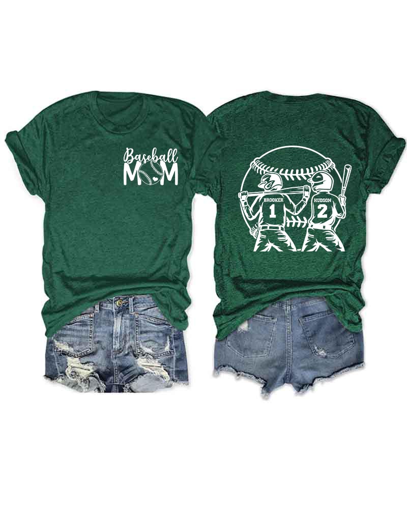 Personalized Baseball Mom 2 Boys T-Shirt