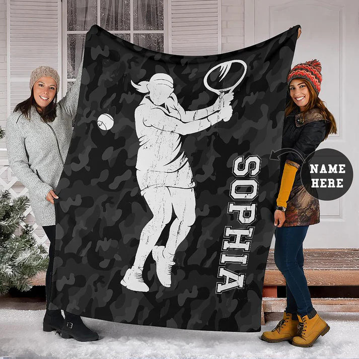 Personalized Tennis Blanket, Tennis Girl Player For Her For Fan Lovers Sherpa Fleece Blanket, Custom Name Soft Cozy Plush Throw Blanket