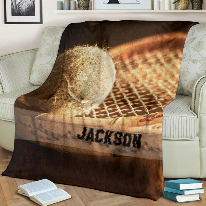 Personalized Tennis Blanket, Tennis Memory For Tennis Lovers Sherpa Fleece Blanket, Custom Name Soft Cozy Plush Throw Blanket