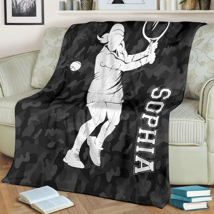 Personalized Tennis Blanket, Tennis Girl Player For Her For Fan Lovers Sherpa Fleece Blanket, Custom Name Soft Cozy Plush Throw Blanket