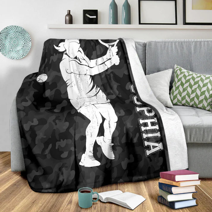Personalized Tennis Blanket, Tennis Girl Player For Her For Fan Lovers Sherpa Fleece Blanket, Custom Name Soft Cozy Plush Throw Blanket