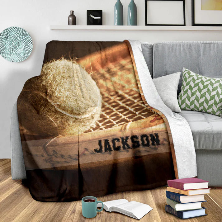 Personalized Tennis Blanket, Tennis Memory For Tennis Lovers Sherpa Fleece Blanket, Custom Name Soft Cozy Plush Throw Blanket