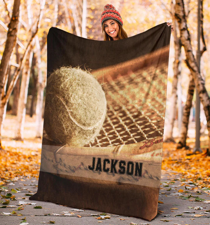 Personalized Tennis Blanket, Tennis Memory For Tennis Lovers Sherpa Fleece Blanket, Custom Name Soft Cozy Plush Throw Blanket