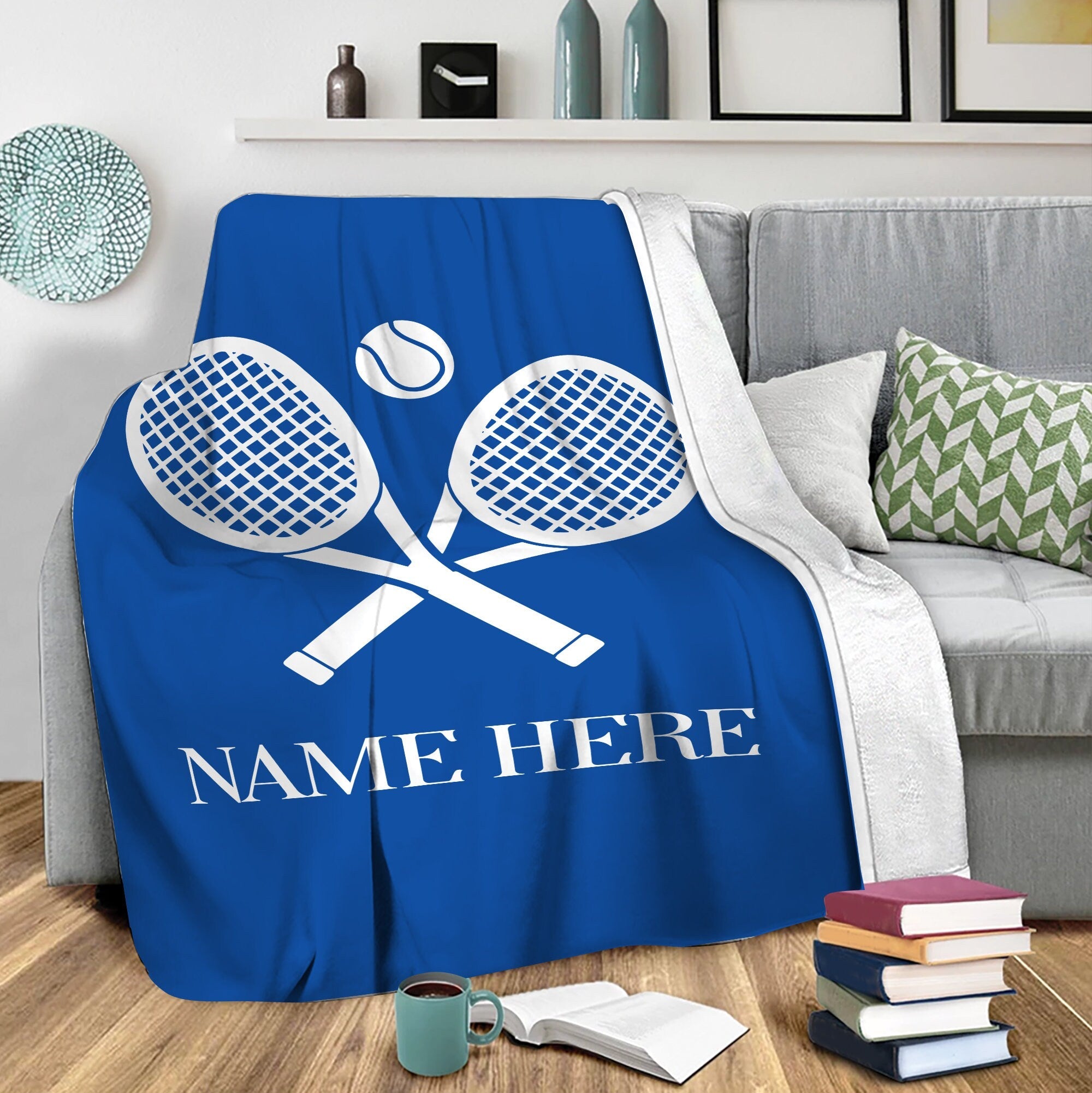 Personalized Tennis Blanket, Custom Name Soft Cozy Flannel Blanket, Tennis Gift for Dad, Mom, Husband, Boyfriend, Son, Daughter