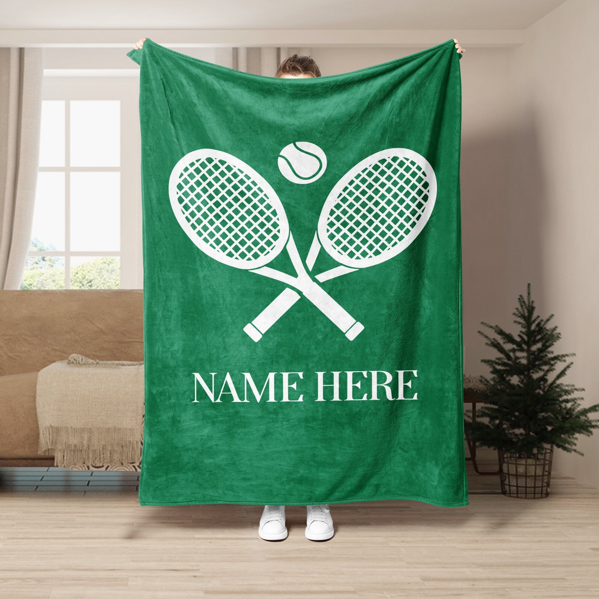 Personalized Tennis Blanket, Custom Name Soft Cozy Flannel Blanket, Tennis Gift for Dad, Mom, Husband, Boyfriend, Son, Daughter