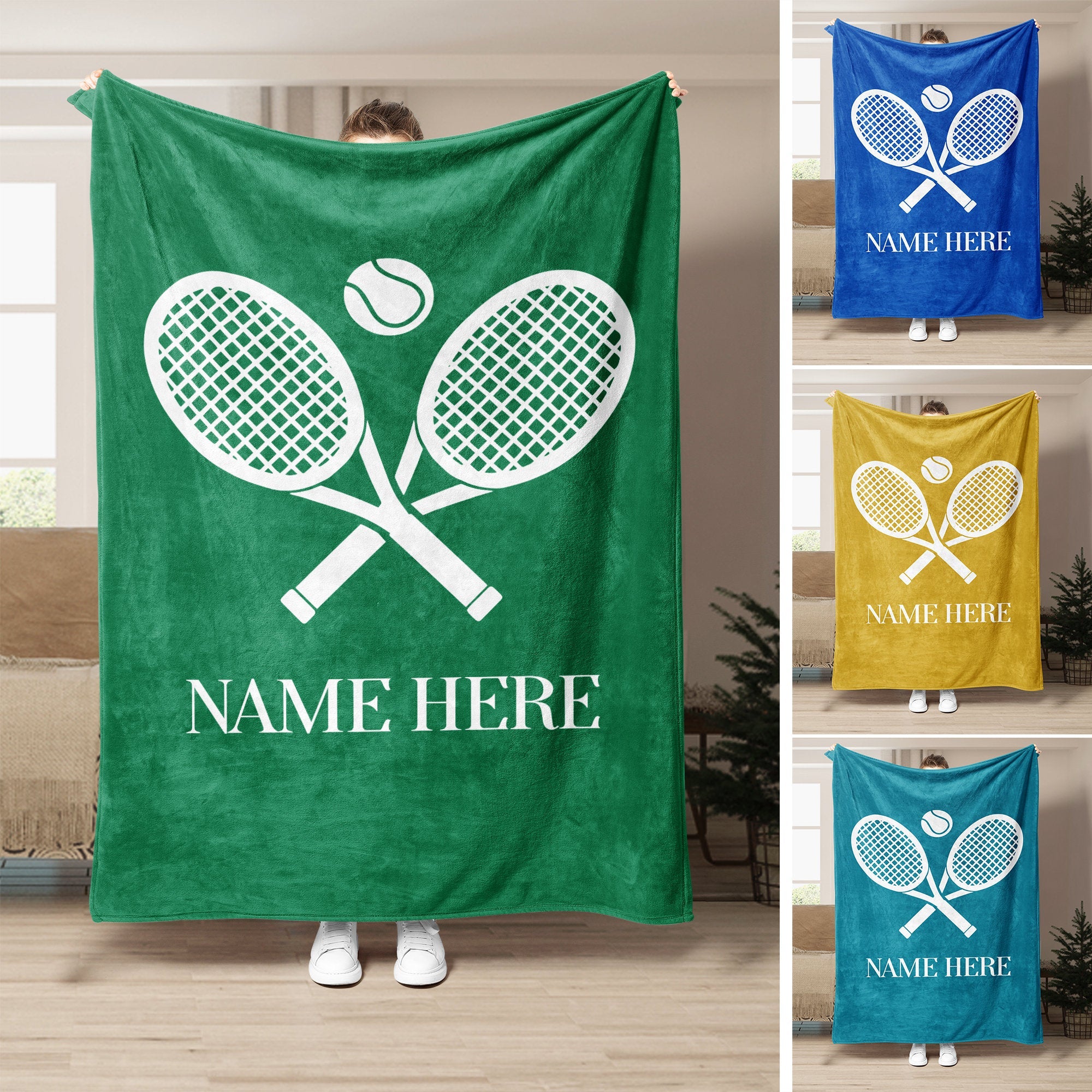 Personalized Tennis Blanket, Custom Name Soft Cozy Flannel Blanket, Tennis Gift for Dad, Mom, Husband, Boyfriend, Son, Daughter