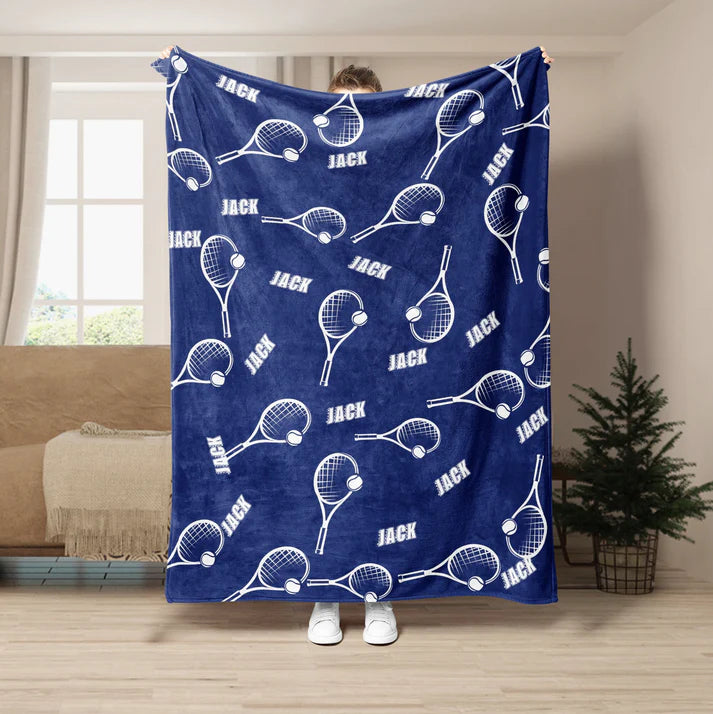 Personalized Tennis Blanket, Custom Name Soft Cozy Flannel Blanket, Tennis Gift for Dad, Mom, Husband, Boyfriend, Son, Daughter