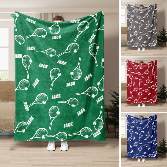 Personalized Tennis Blanket, Custom Name Soft Cozy Flannel Blanket, Tennis Gift for Dad, Mom, Husband, Boyfriend, Son, Daughter