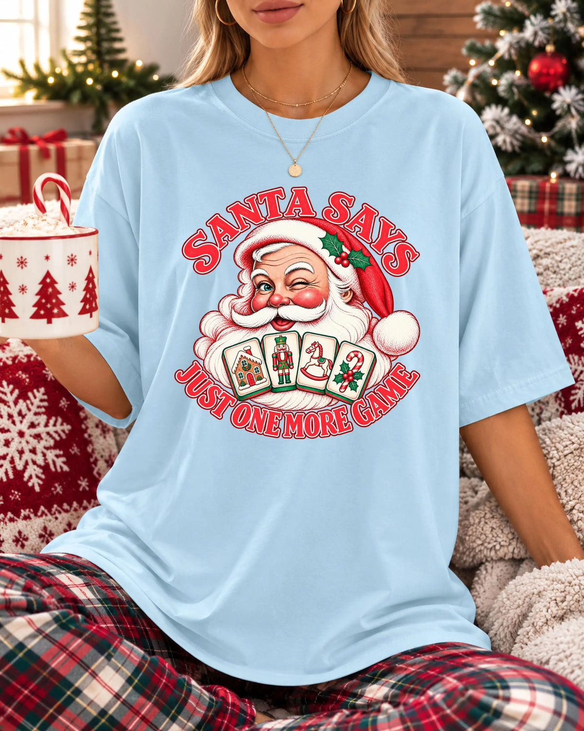 Comfort Colors ust One More Game,Santa Mahjong Christmas T-Shirt