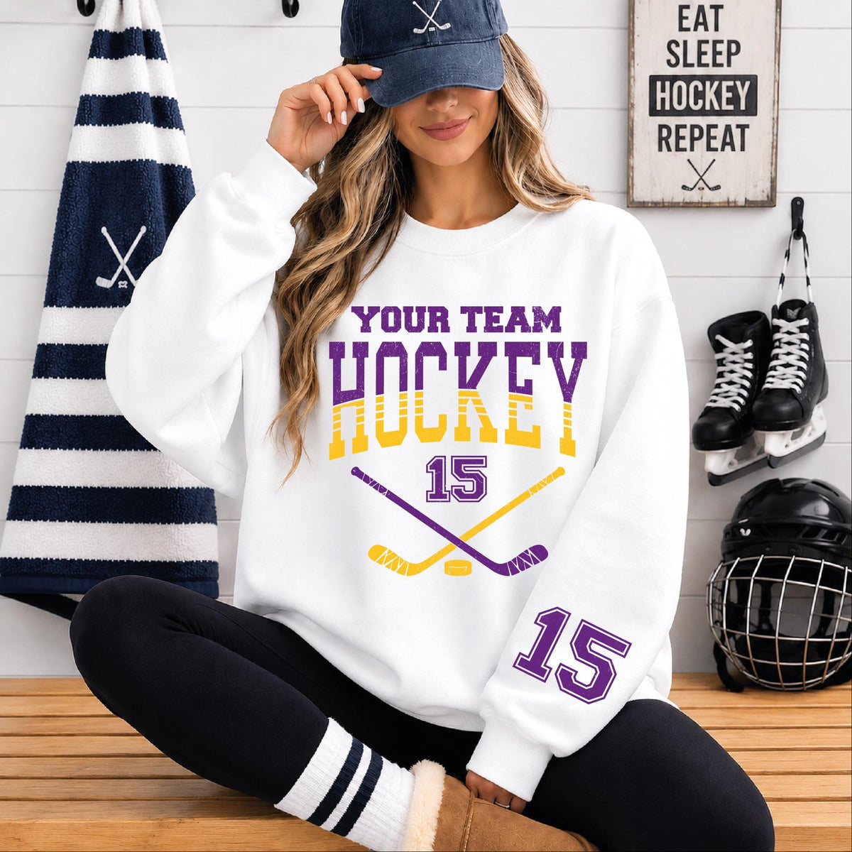 Custom Hockey Team Name and Number, Game Day Sweatshirt,Hockey Mom Gift